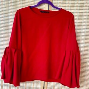 Zara Flower Peplum Sleeve Blouse 3/4 sleeve gorgeous paris blouse medium